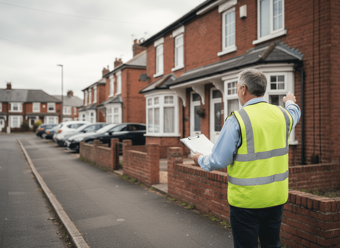 RICS surveyor conducting a Level 2 home survey inside a British property